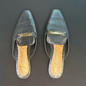 Sam Edelman Evelan Black Leather Pointed Toe Mule with Gold Chain 8